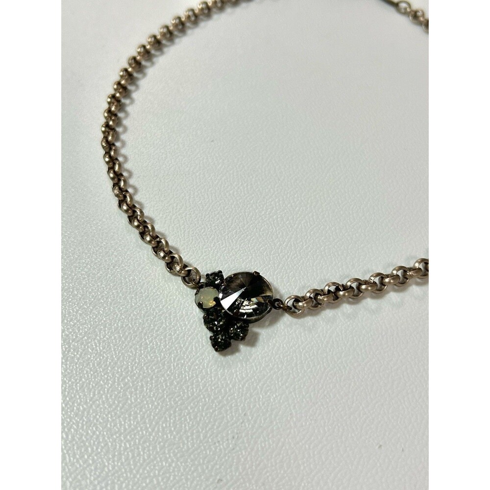Sabika Black Crystal Cluster Pink Heart Charm Chain Necklace